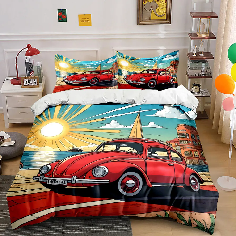 

"Vintage Car Summer Beach Set" Exquisite three-piece bedding set gift for kids and adults