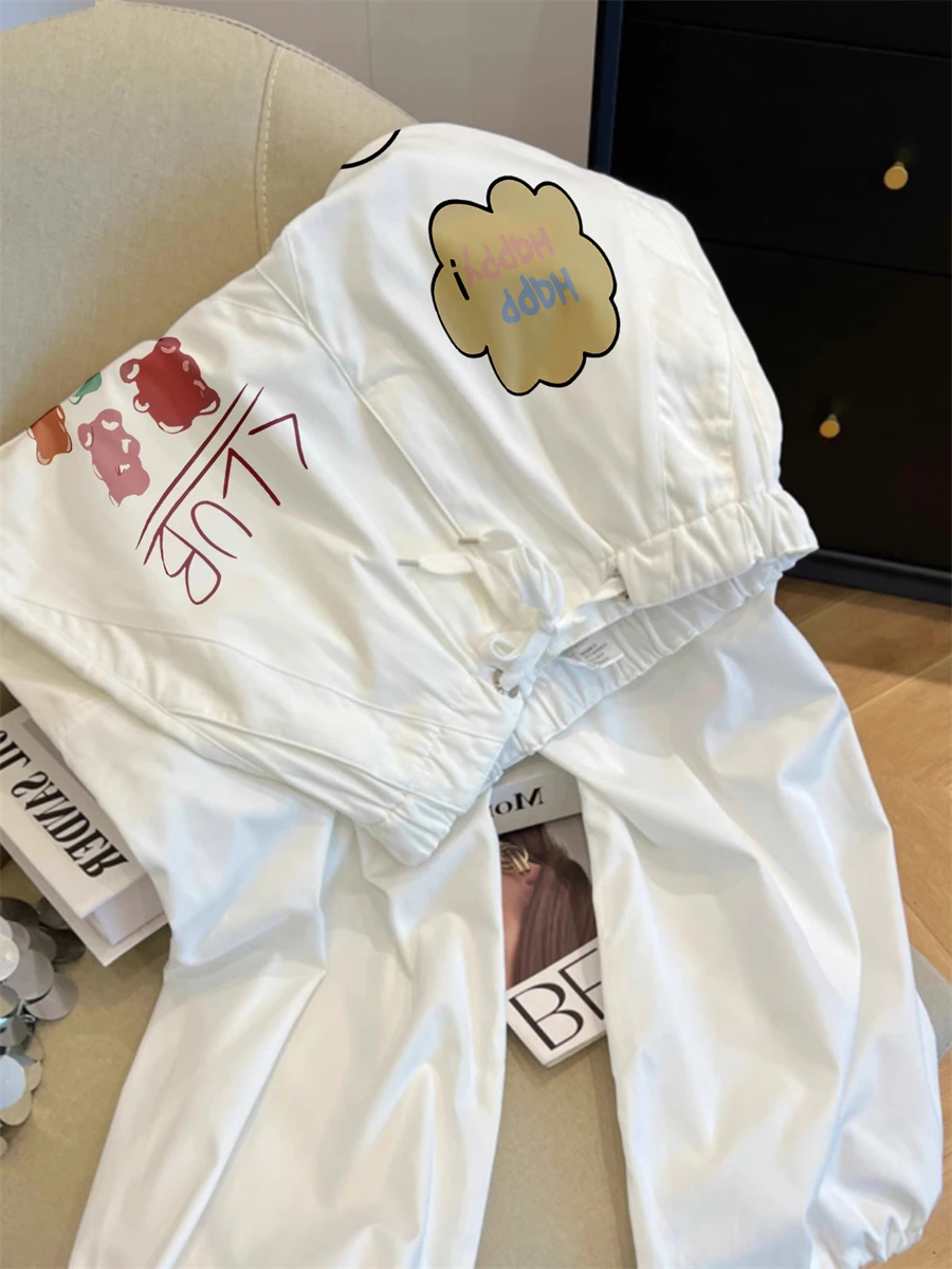 패셔너블한 레트로 하이웨이스트 프린트 작업 바지 남녀 여름 독특한 디자인 루즈 다용도 와이드 레그 팬츠 캐주얼 출퇴근용...