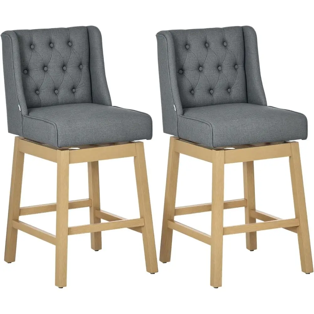 

TIFICY Set of 2 Swivel Bar Stools with Solid Wood Footrests, Button Tufted Design, 30 Seat Height for Kitchen Island, Gray