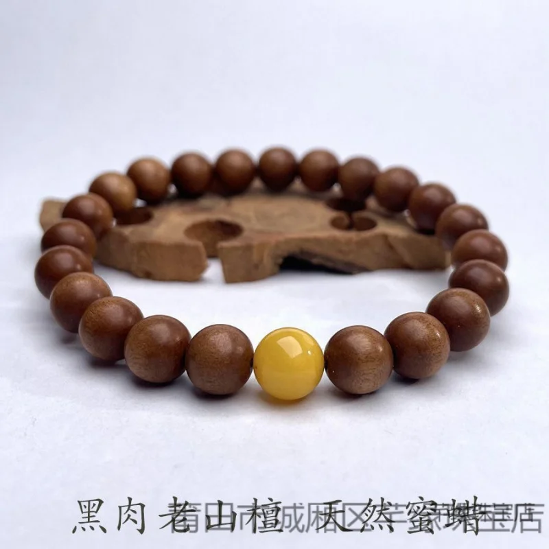 

Браслет из бусин Indian Mountain для женщин, сандаловое дерево, черное дерево с янтарными вкраплениями, старинный материал, буддийские молитвенные бусы.