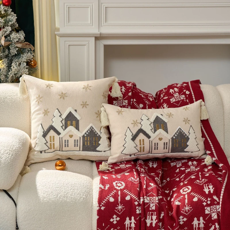 Cotton and linen Christmas pillow cover Christmas embroidery snowflake cushion cover