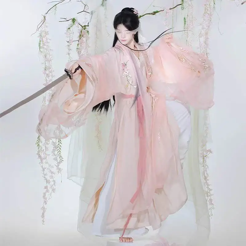 Pink Embroided Hanfu Men Women Traditional Chinese Clothing Song Dynasty Lotus Long Robe Carnival Event Cosplay Costume Male COS