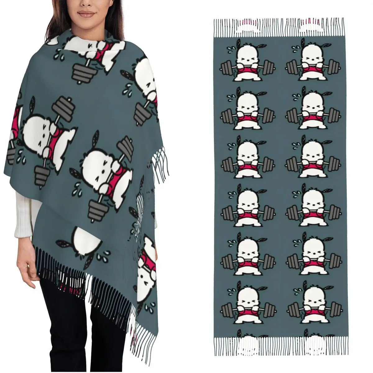 Sports Pochacco Pattern Shawl Wrap Women Winter Large Long Scarf Cute Pashminas Tassel Scarves