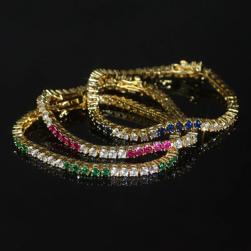 Tennis Chain Bracelets for Women Fashion Small Cubic Zircon Blue Crystal Gold Color Wedding Party Friends Gift Jewelry 17cm 19cm