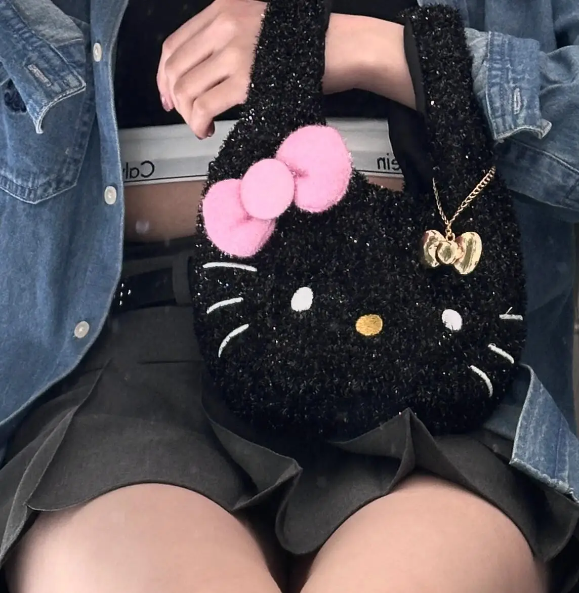 Sanrio Hello Kitty Handbag Kawaii Anime Glitter Organizer Cartoon Y2k Tote Bag Girls Portable Leisure Shopping Commuter Bag Gift