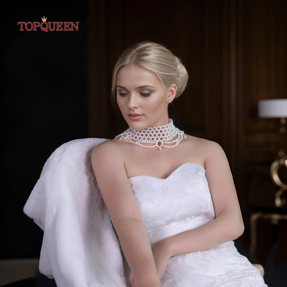 

TOPQUEEN Detachable Luxury New Pearl Necklaces Woman Trend 2024 Collarbone Chain Luxuoso Bridal Bolero Glitter customizable VG96