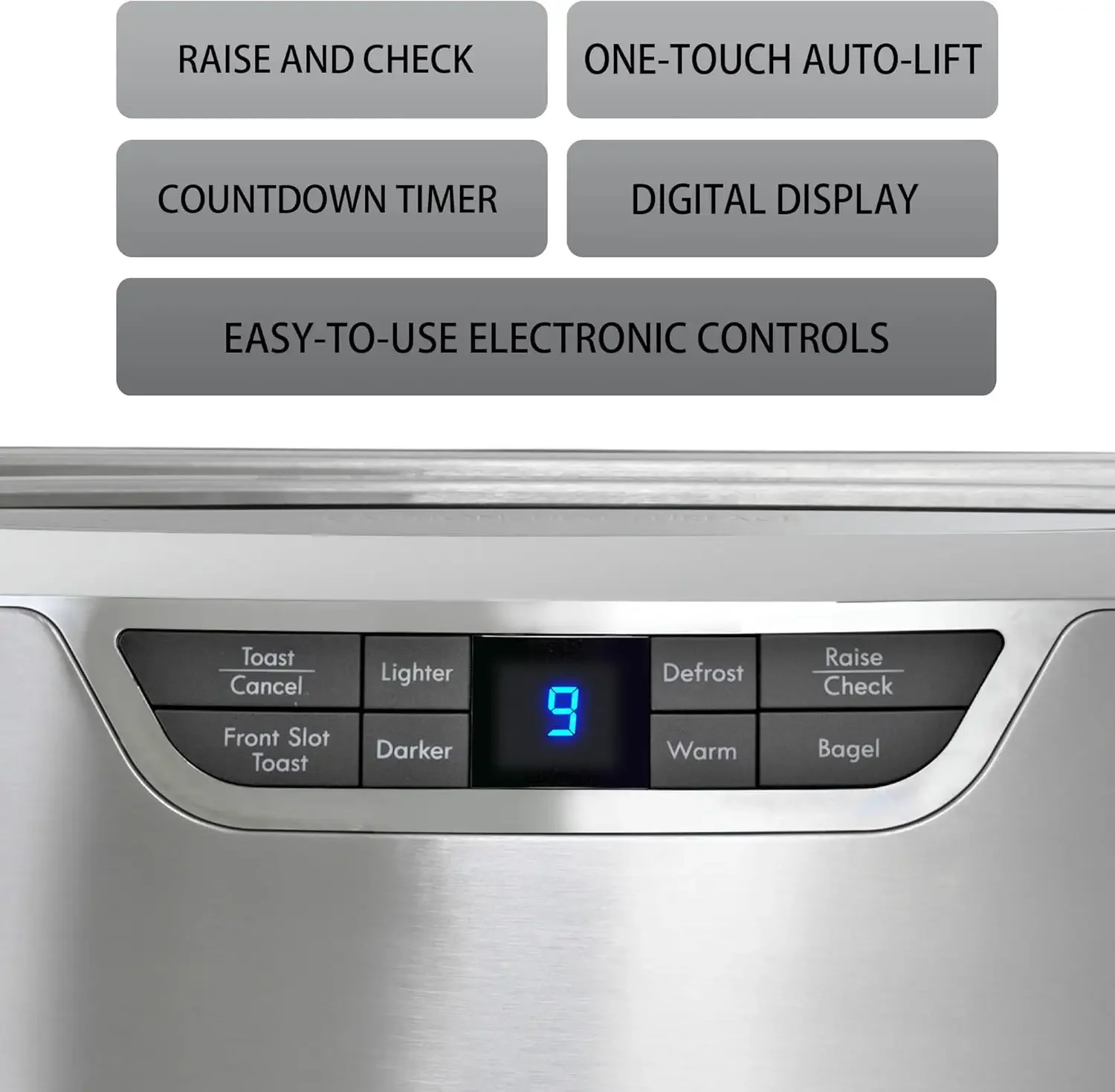 Elite Toaster 4 Slice Long Slot Auto-Lift Stainless Steel Adjustable Browning Defrost Digital Countdown Timer Retractable Cord T