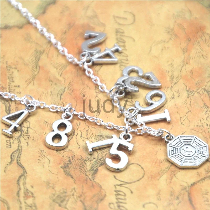 12pcs/lot Dharma Inspired Necklace Lost Tv Show Inspired Numbers Charm Pendant