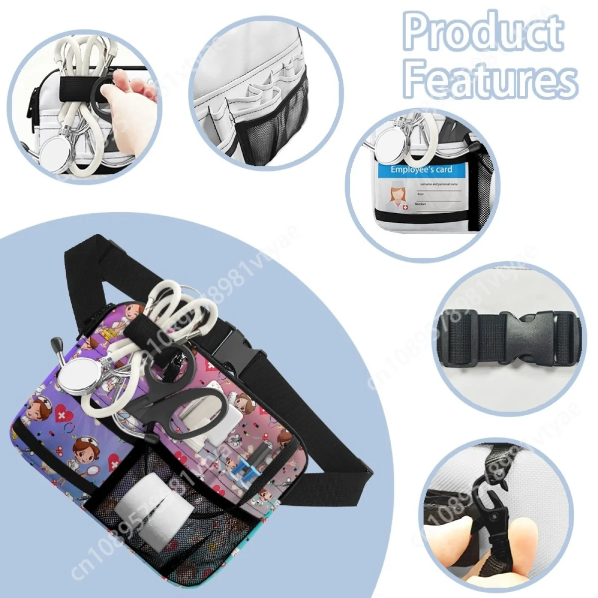 Gradient Cartoon Medical Nurse Designer Luxury Waist Bag Stylish Portable Durable Adjustable Belt Bag For Stethoscope Medicine