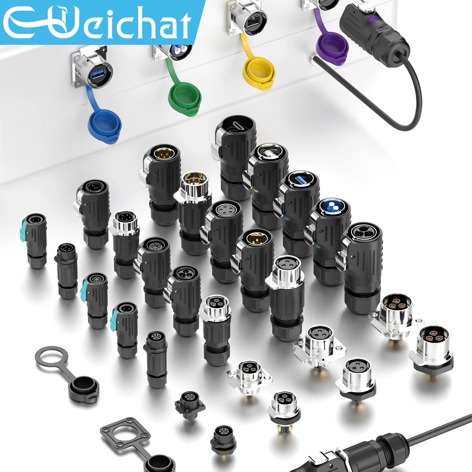 Screw Wiring LP20 IP68 Waterproof Connector 2-14 Pin Male Plug + Thread Socket PBT Plastic Shell Aviation Connector Solderless