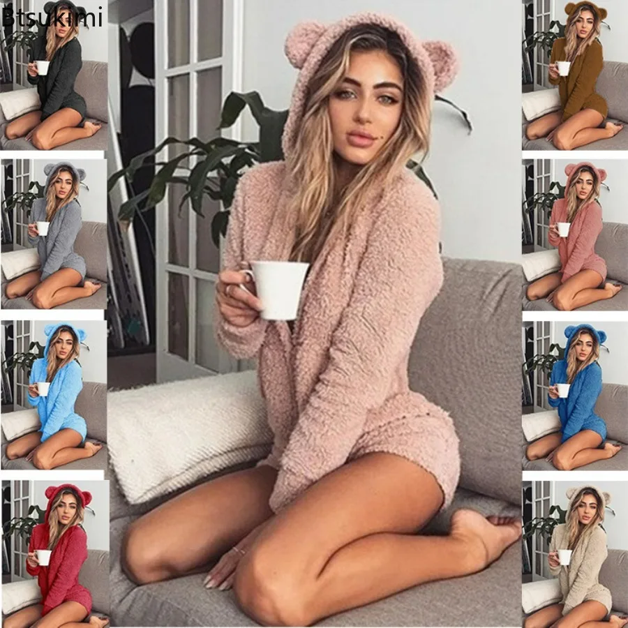 Nuevo pijama suave y cálido para mujer de talla grande 4XL 5XL con capucha Orejas de conejo pijamas de lana para mujer pijamas de invierno de manga