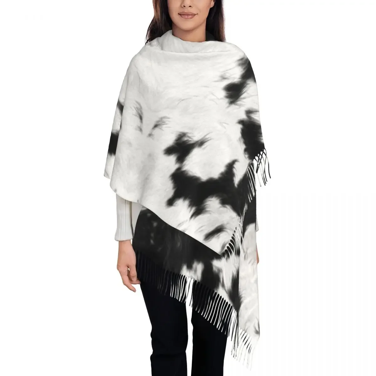 Custom Print Cowhide Leather Scarf Women Men Winter Warm Scarves Animal Hide Texture Shawl Wrap