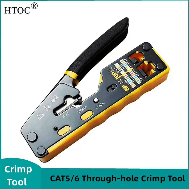 

HTOC 8P6P Multi-function RJ45 RJ11 Dual-use CAT5 CAT6 Through-hole Portable Network Cable Pliers Crimp Tool