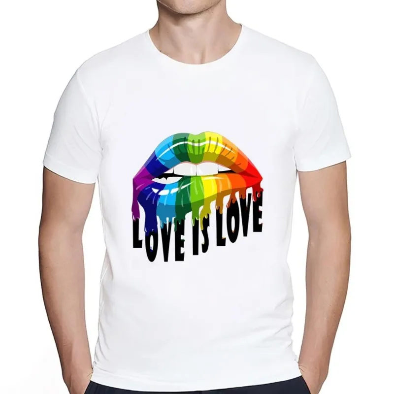 Love is Love Rainbow Mouth LGBT T Shirt Men Couple Combination Clothes Short Sleeve Collar Fashion Lady Cotton