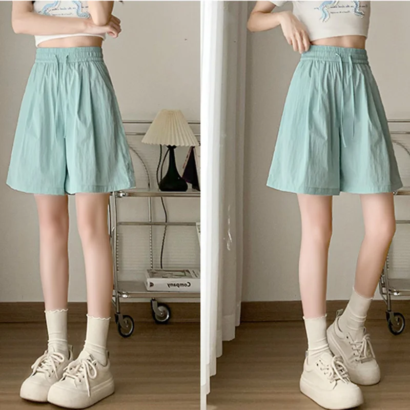 المرأة الصيف أزياء ملونة الوردي النعناع الأخضر الضوء الأرجواني السراويل الإناث فضفاض واسعة الساق بنطلون سيدة الحلو عالية الخصر ركض