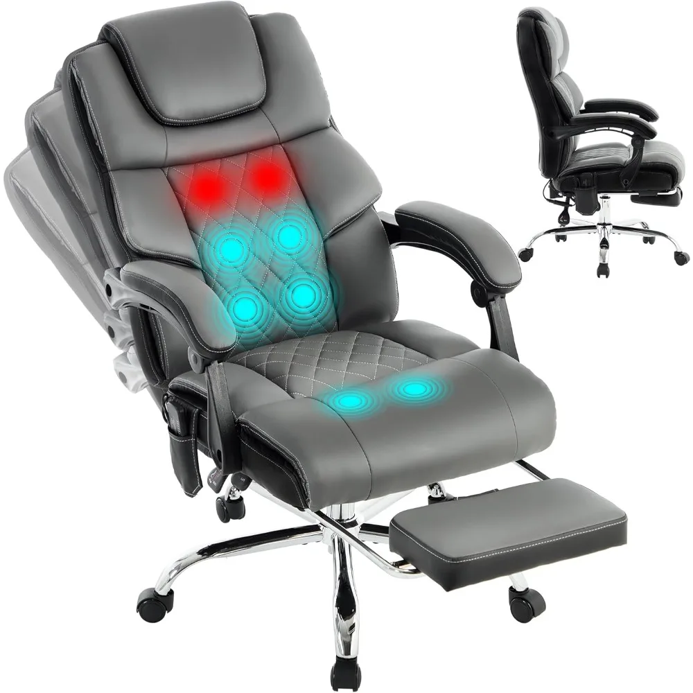 كرسي مكتب التدليك 6 نقاط 500 رطل مع مسند للقدمين، كرسي مكتب جلدي مستلق مع حرارة الاهتزاز، كرسي تنفيذي كبير وطويل #1