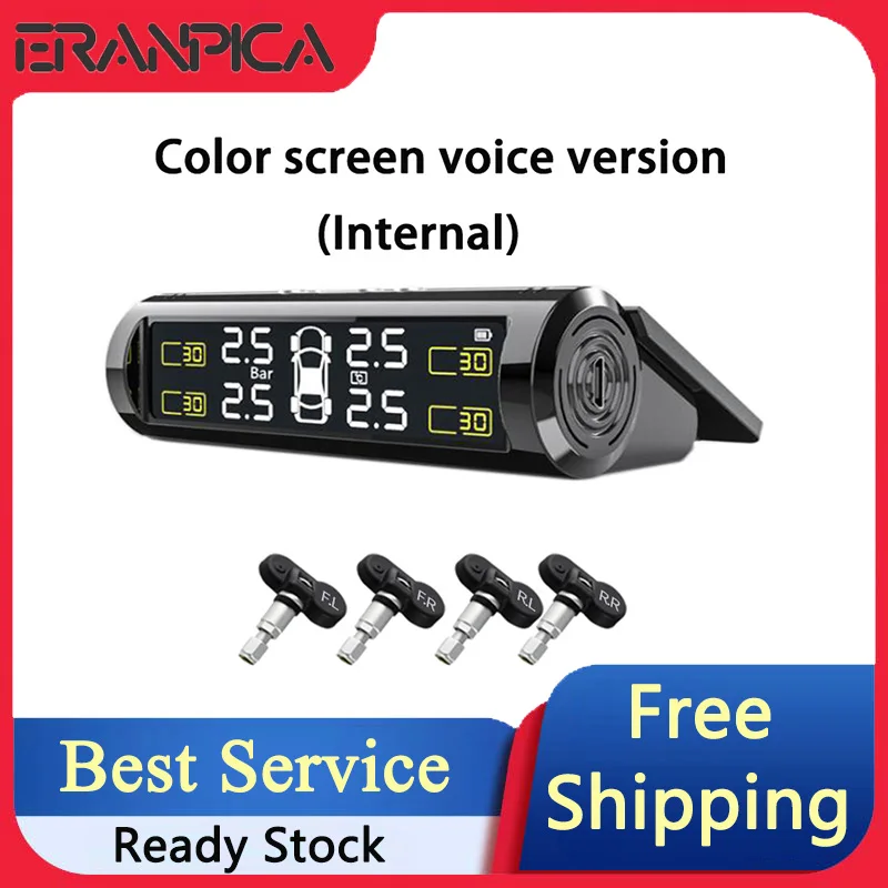 

Eranpica Wireless Alarms Cars intelligent System TPMS with voice Sensor Tire Pressure Control Monitor System 4 Internal Sensor