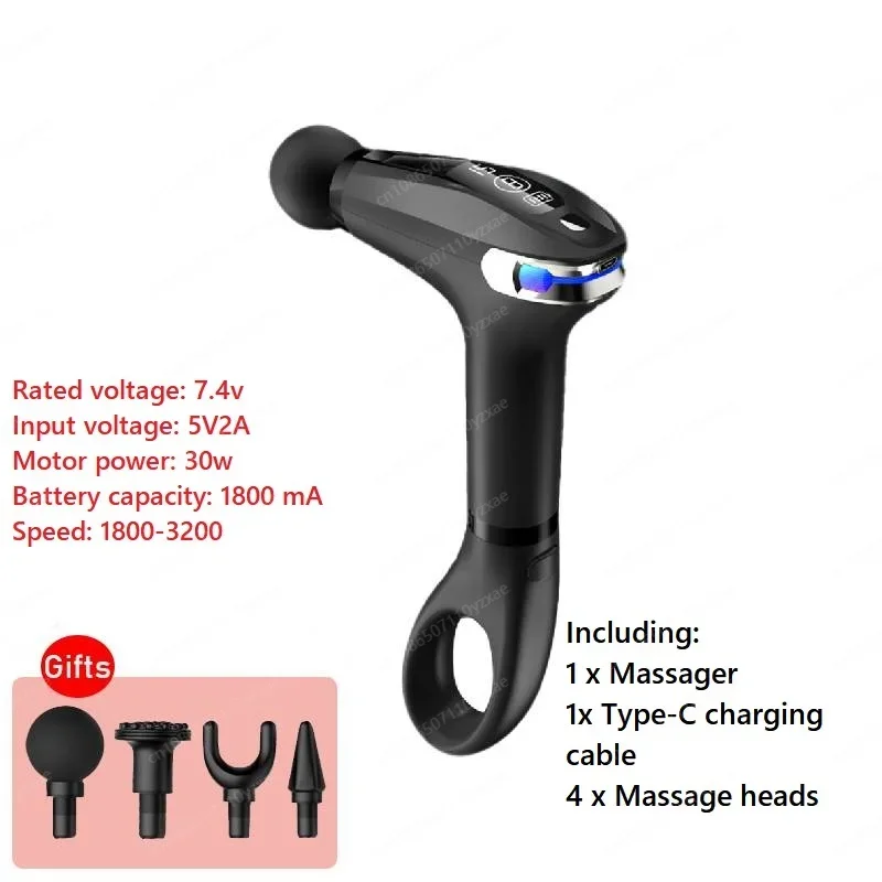 2023 touch LCD pistol muscle massage gun electric body massage gun, replaceable head extension handle