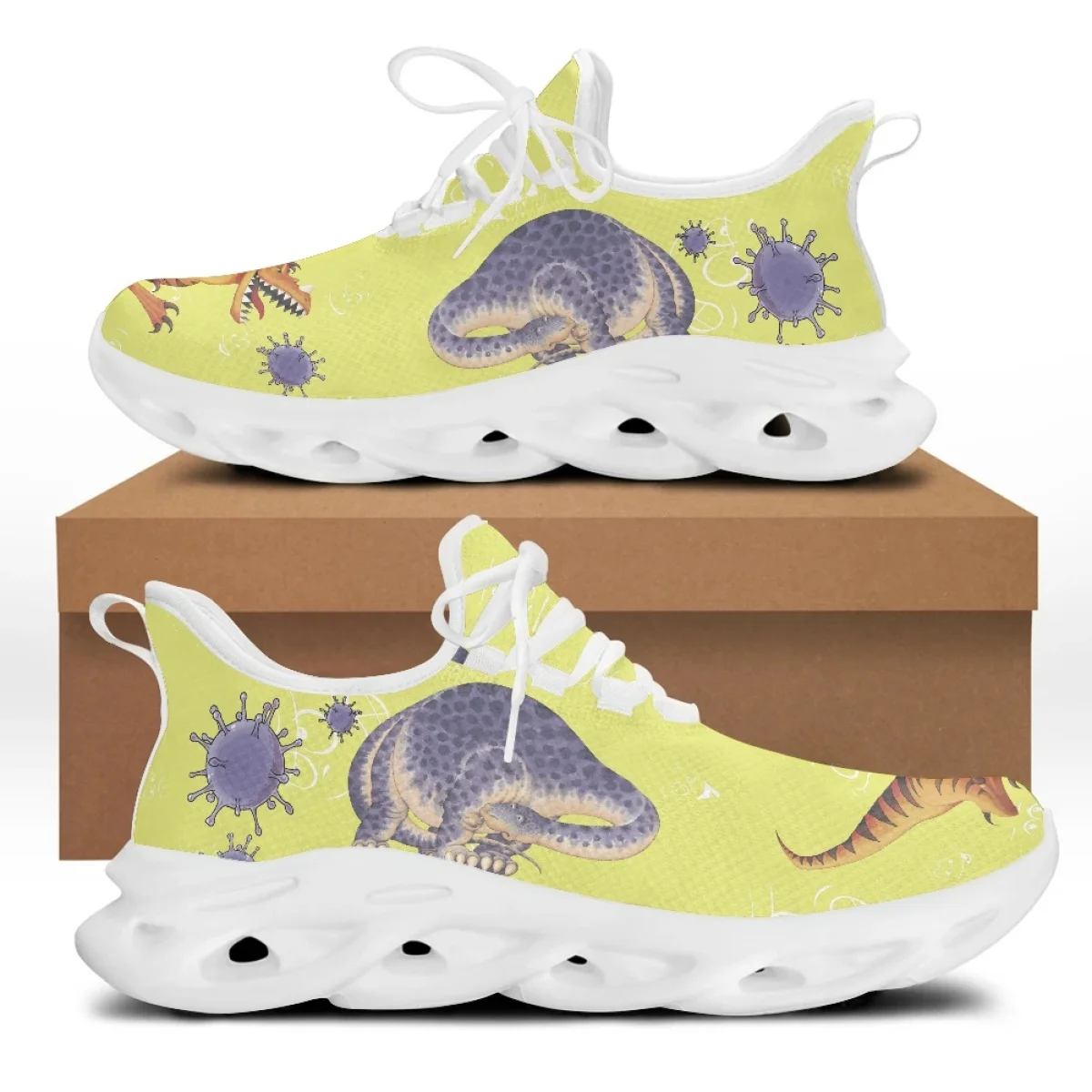 

YikeluoWomen's Shoes Cartoon Dinosaur Pattern Print Mesh Swing Sneakers Soft Sole Women Running Shoes Nursing Walking Shoes