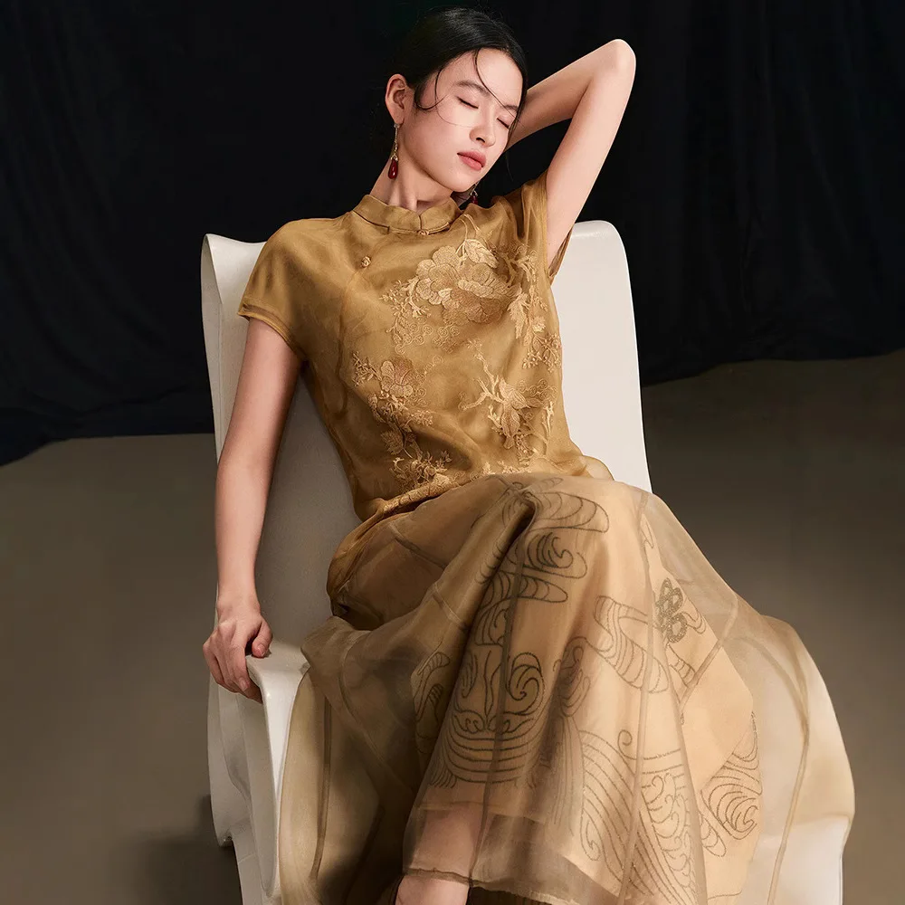 New Chinese Silk Heavy Top Women Spring Summer New Silk Shirt Vest
