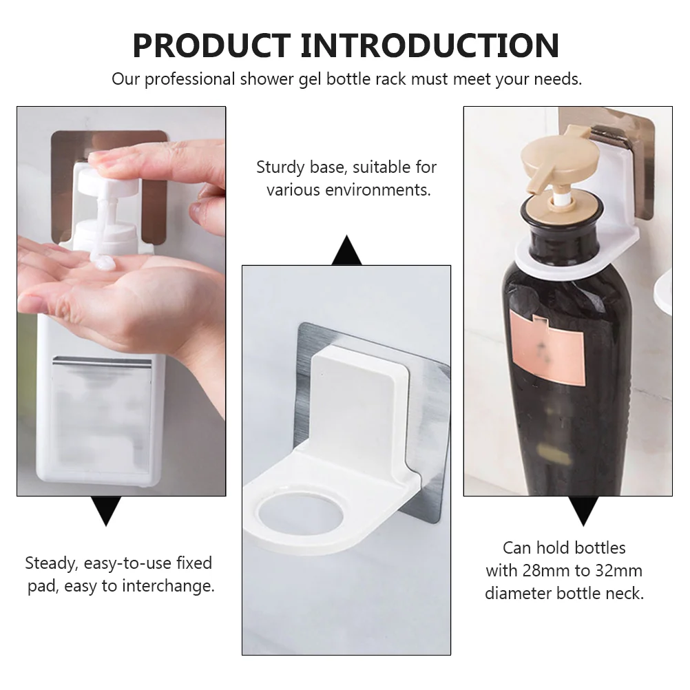 Hemoton Shower Gel Bottle Holder Rack Hook Bracket Shampoo Bottle Wall Hook Adhesive Pump Dispenser