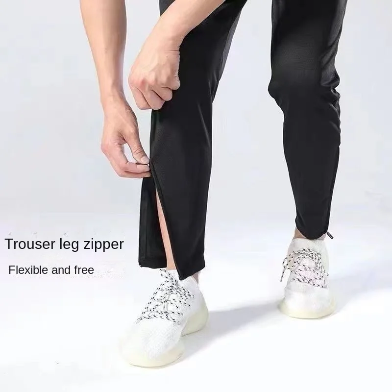 Pantalones deportivos casuales sueltos para hombres, Pantalones rectos de seda de hielo para correr, Fitness, entrenamiento de fútbol, cuatro estaciones