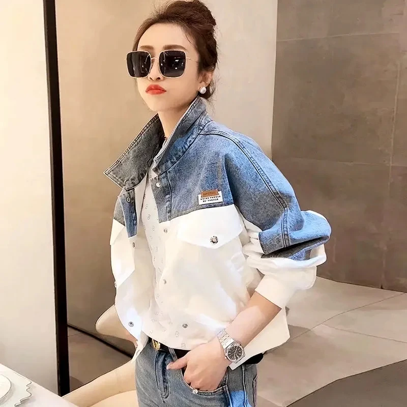 Short Denim Jacket Women Loose 2024 Summer Spring And Autumn Coat Female Slim Sweet Outwear Joker Coat Color Matching Embroidery