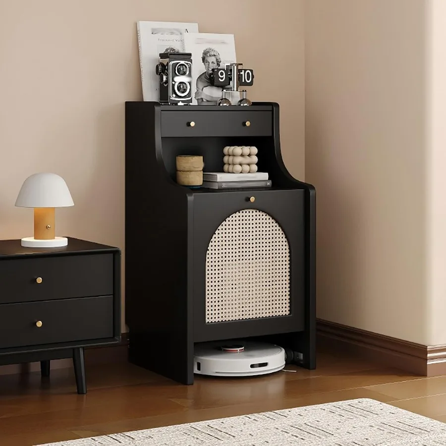 

Robot Vacuum Cabinet End Side Table with Adjustable Shelf Mobile Vacuum Hidden Cabinet with Wheels Wood Organizer Stand for Liv