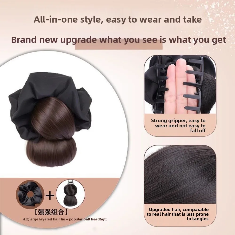 Nuevo moño de pelo sintético, Clip de garra marrón con lazo para el pelo, peluca con cabeza de moño, accesorios para el cabello postizo esponjoso