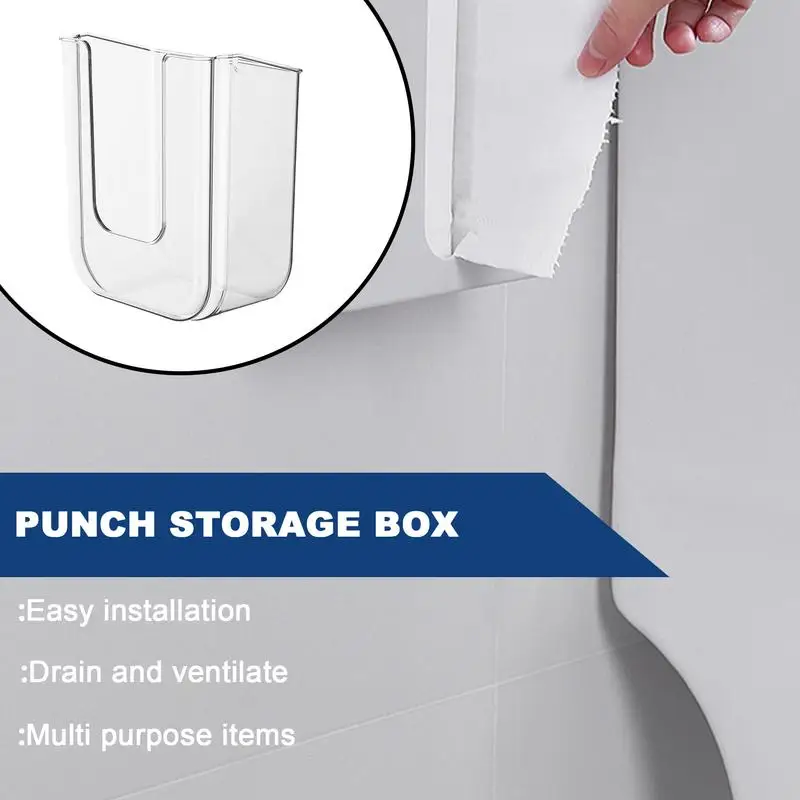 صندوق تخزين مناديل مبللة مثبت على الحائط غير مثقوب للحمام، حامل مناشف ورقية موفر للمساحة ذاتي اللصق