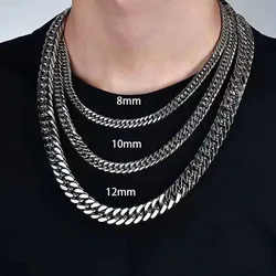 HNSP Stainless Steel Cuban Link Chain Necklace For Men Punk Male Jewelry Accessories 8mm-14mm Thick