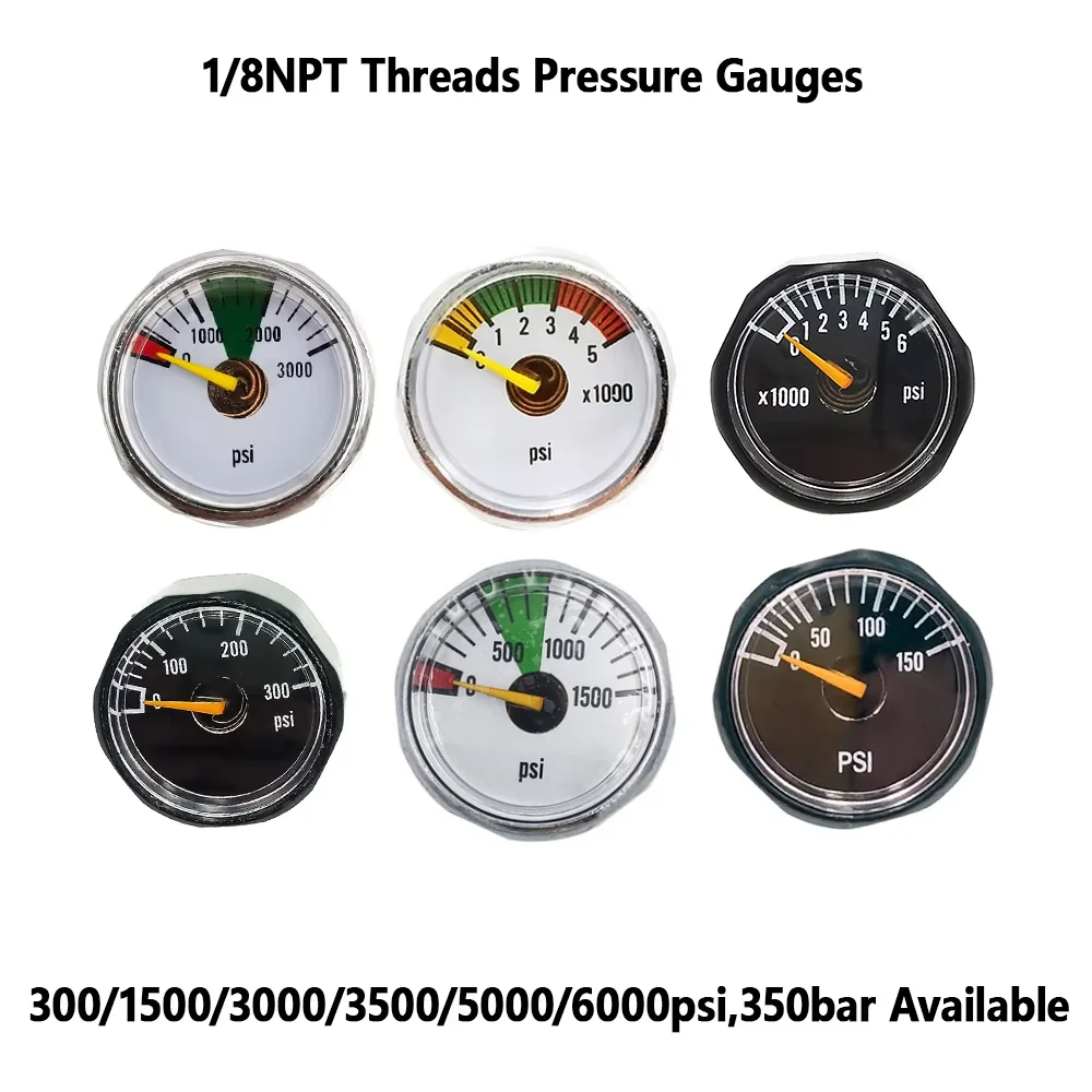 Mini manómetro de presión de aire, manómetro 1/8BSPP(G1/8),1/8NPT,M10,M8,300bar 350bar, herramienta de válvula de bomba manual