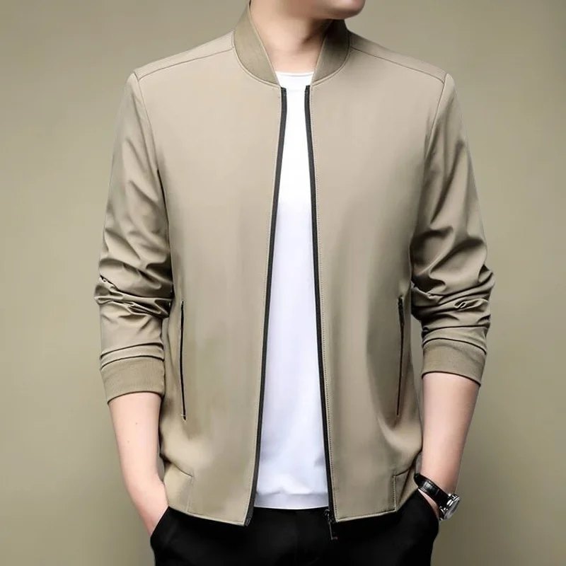 Jaket Pria Musim Semi Gugur Model Baru Kerah Baseball Tipis Kasual Longgar Ukuran Besar Gaya Urban Modis Tahan Angin dengan Ritsleting