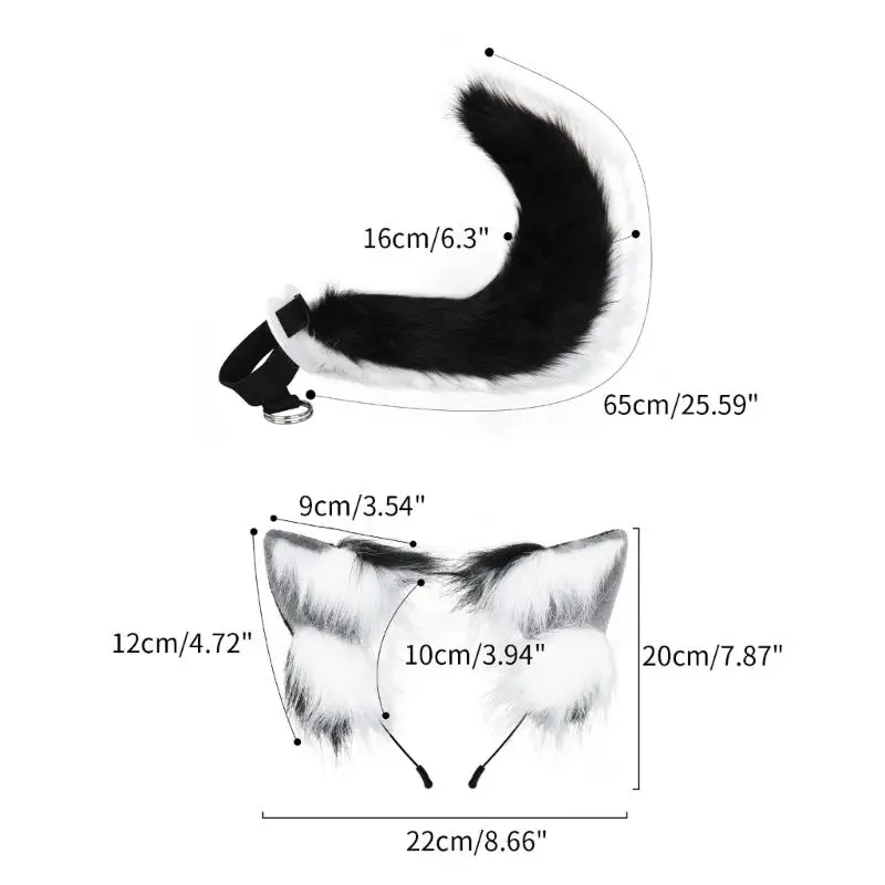 Cartoon Foxes Cat Ear Shape Hair Hoop with Tail Set Performances Hair Holder Cosplay Party Headwear for Teenagers Woman 6