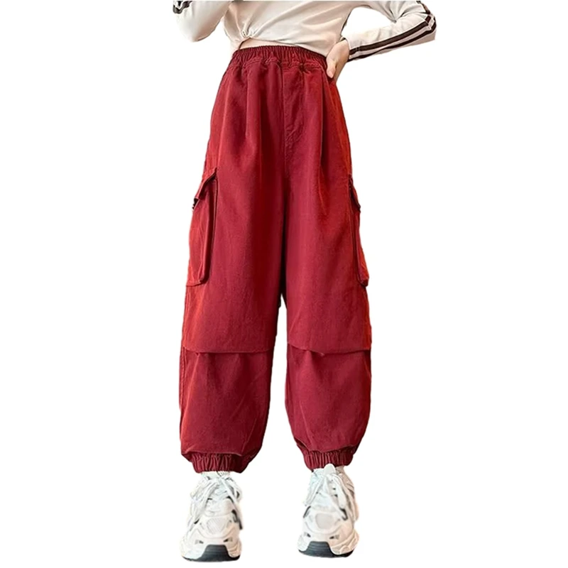 Multiple Pockets Kids Cargo Pants Children Casual Sweatpants Elastic Waist Leg Trousers Straight Wide Pant Children's Clothing