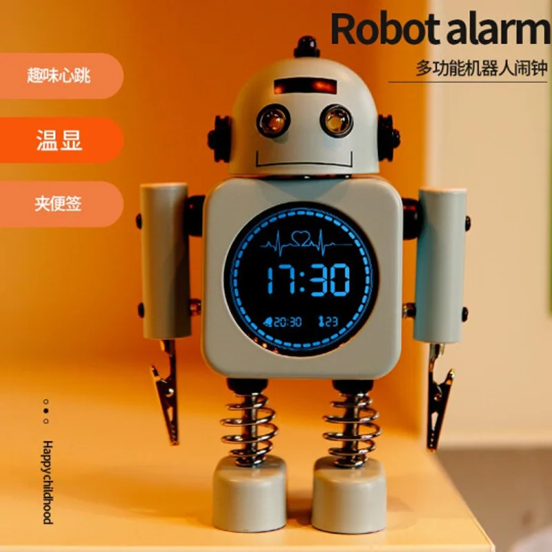 

Robot Smart Alarm Clock for Kids LED Wake Up Light Digital Snooze Bedside Clock USB Rechargeable for Boys Girls Bedroom Home Dec