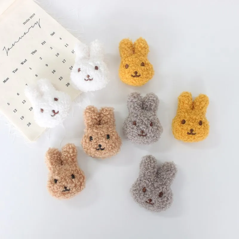 10pcs/lot   Cartoon stuffed teddy rabbit dolls  hair clip accessories, plush fabric dog appliques for shoes clothing accessories