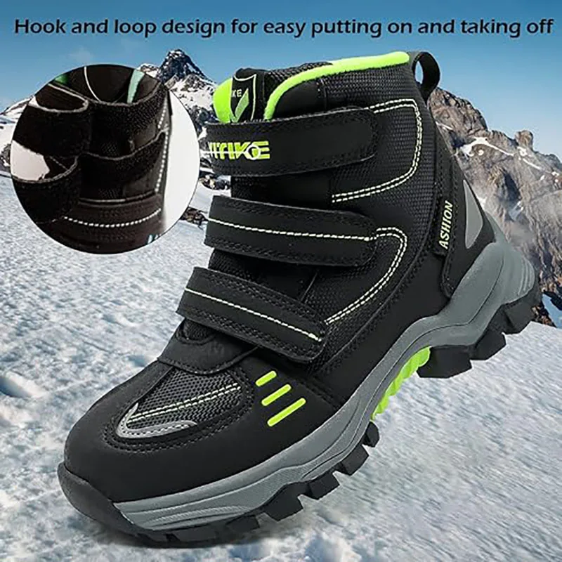 Kids Hiking Boots Boys Girls Outdoor Walking Climbing Sneaker Comfortable Snow Shoes Hiker Boot Antiskid Steel Buckle Sole