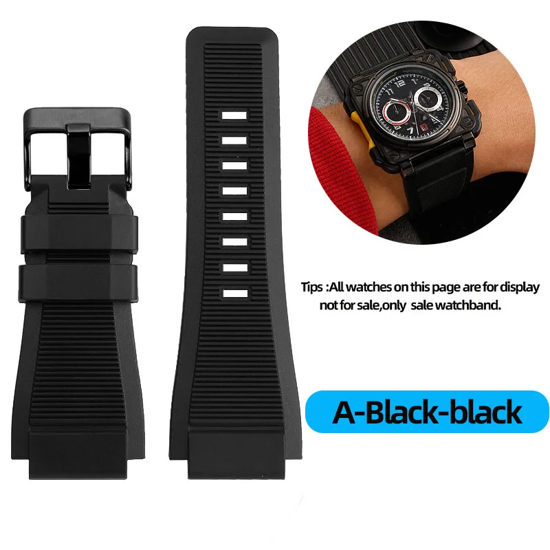 Real leather Watch band For Bell Ross BR01/BR03 Men\'s Pin Buckle Wristband  34*24mm Black/olivegreen Watch strap