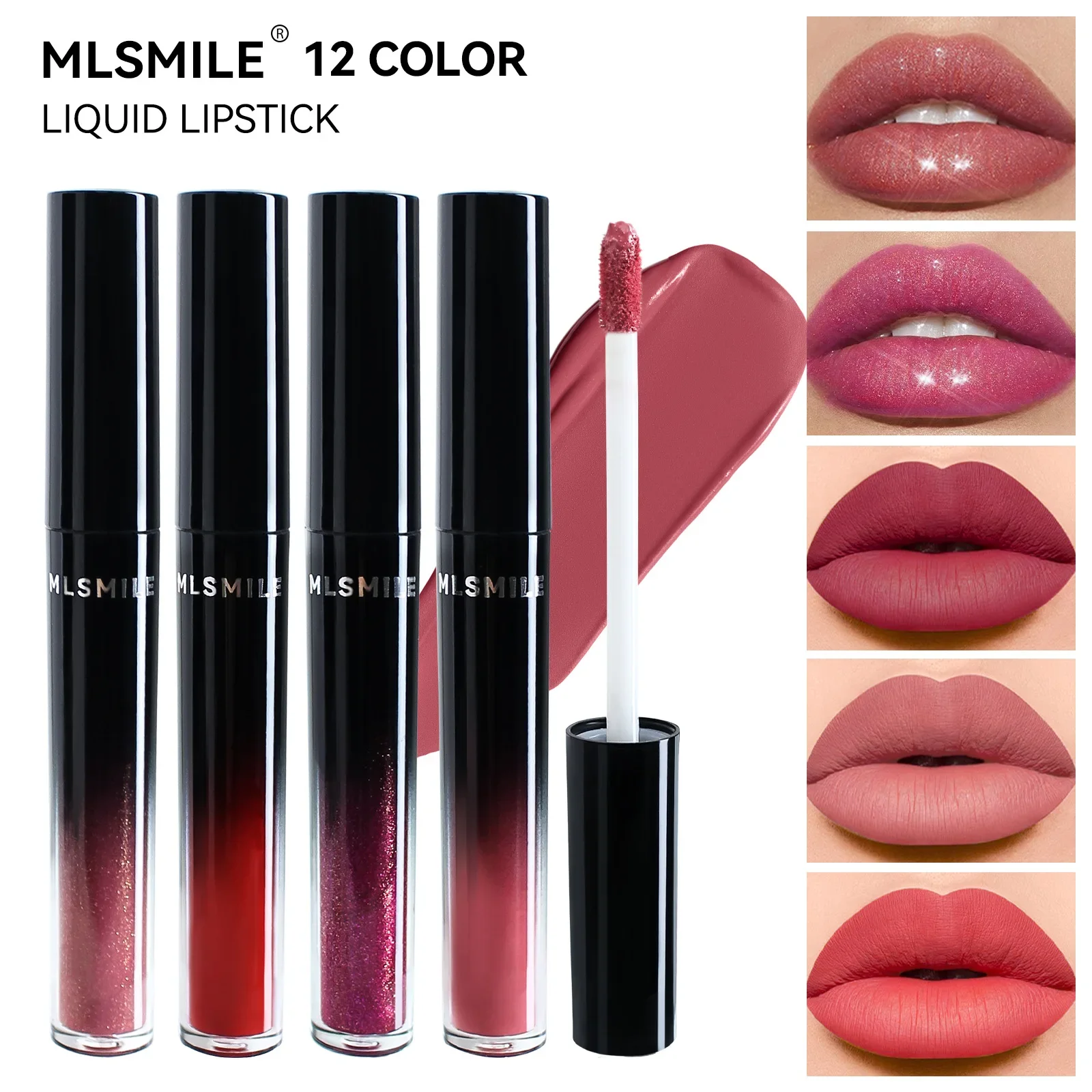 MLSMILE 12 สี Liquid Matte ลิปสติก Silky Smooth Velvet Texture Moisturizing กันน้ําติดทนนานใช้งานง่าย Lip GLOSS