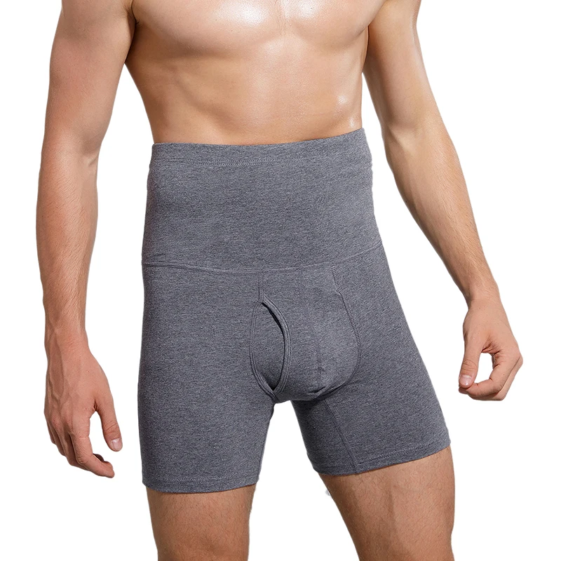 High-Waisted Compression Boxer Briefs for Men - Tummy Control, Open Fly, Breathable Cotton Fabric, Comfortable Fit, Shapewear Un