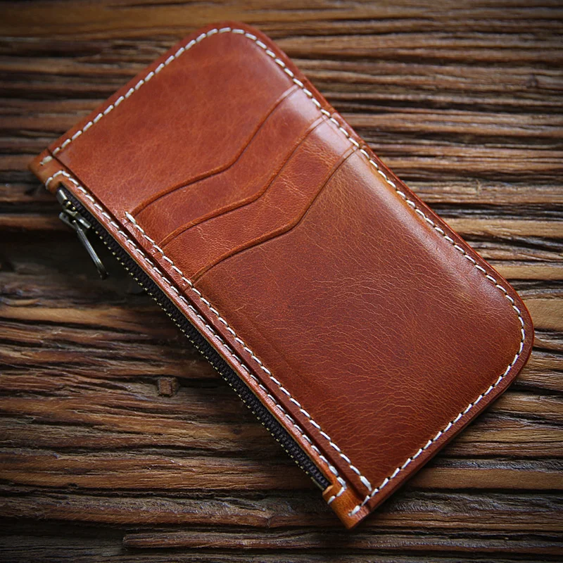 100% Genuine Leather Wallet For Men Women Male Vintage Handmade Short Slim Purse Card Holder Money Bag With Zipper Coin Pocket