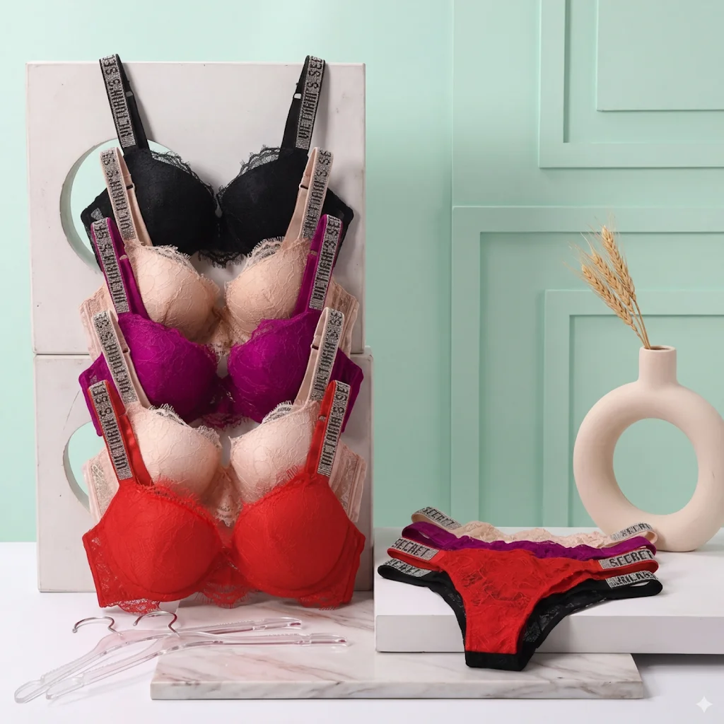 

Комплект нижнего белья Victoria's Secret: бюстгальтер и трусики, классический женский комплект, сексуальный, с кружевной отделкой, дышащий, с эффектом пуш-ап, новый, мягкий.