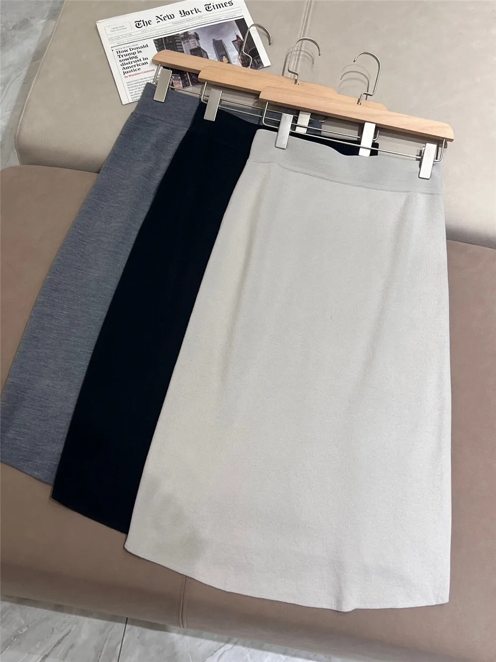 

New Spring Summer 2024 Women's Skirts High Waist Irregular Wool Knitting A-Line Skirt