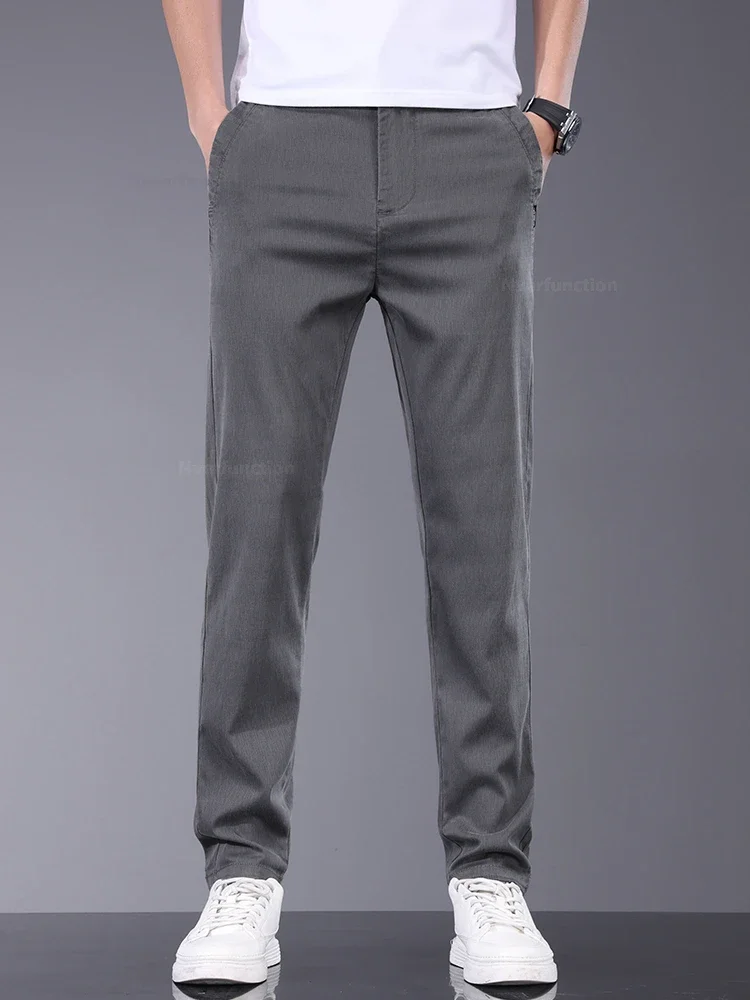 Brand Men Pants Soft Stretch Lyocell Fabric Summer Clothes Casual Pants Thin Elastic Waist Business Slim Trousers Male