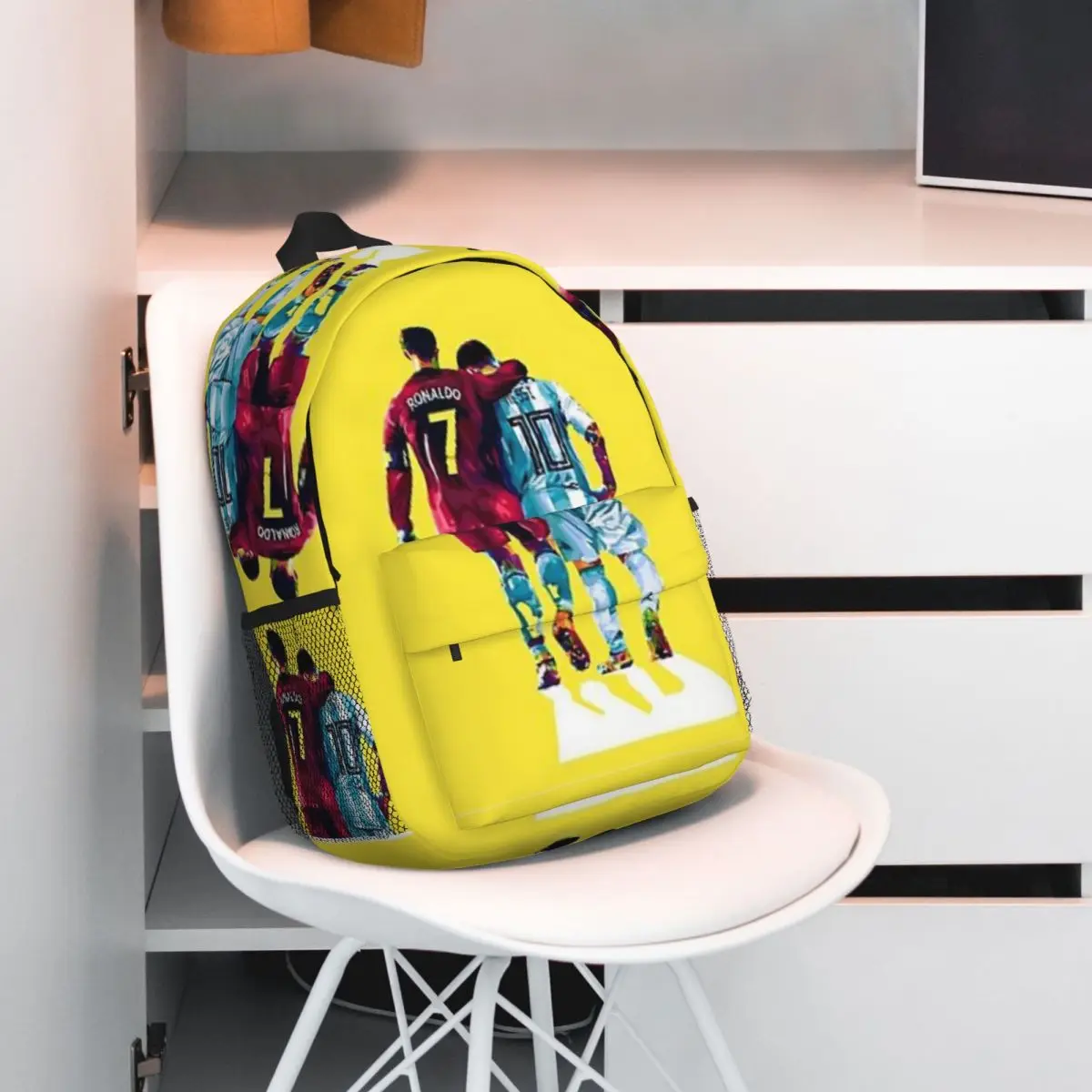 Cristiano Ronaldo y Jake Messi mochila impermeable para niñas y niños, mochila de gran capacidad para estudiantes, ligera, 15 pulgadas