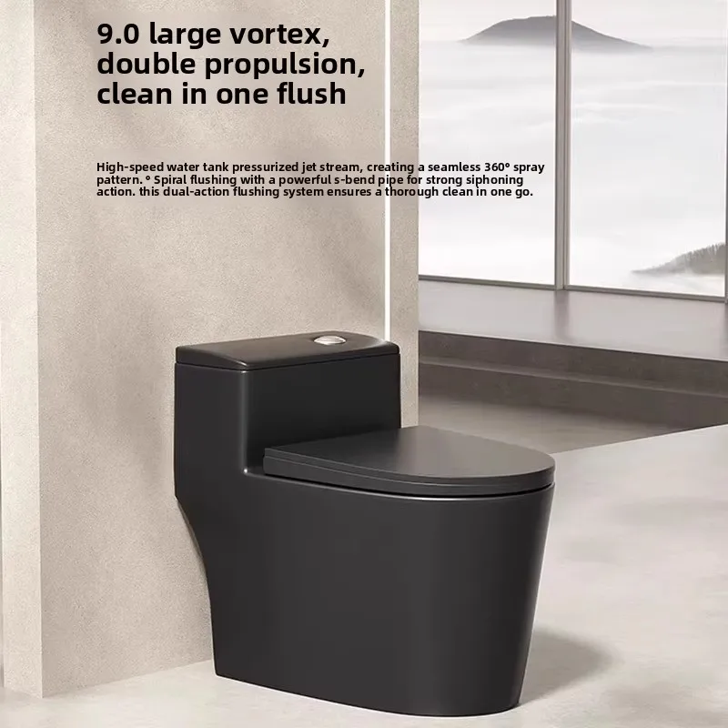 Black Ordinary Toilet Household Large Pipe Super Swirl Siphon Pumping Enlarged Sitting Seat Toilet