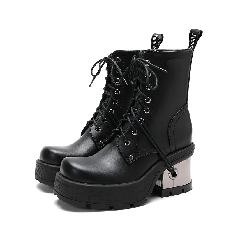 

Platform Corss Tied Ankle Boots Sexy Oversize Round Toe Square Heel New Arrivals Fashion Women Modern Shoes