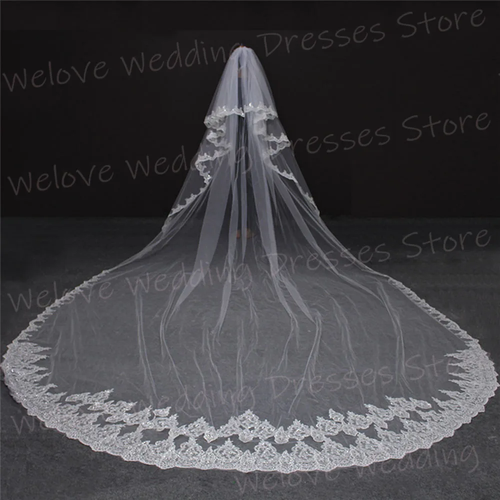 

Fashionable Graceful Women's Wedding Veil Fascinating Beautiful Lace Appliques Classic Bridal Veil Cathedral Tocado Novia Boda