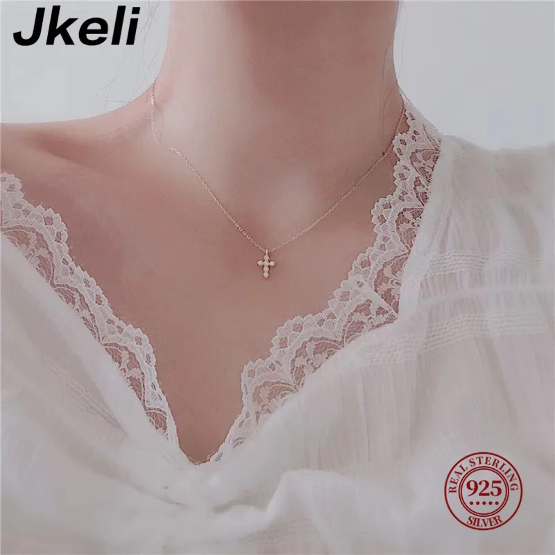 Jkeli New 100% 925 Sterling Silver Zircon Cross Necklaces Pendant Fashion Sterling Silver Jewelry Statement for Women Bijoux